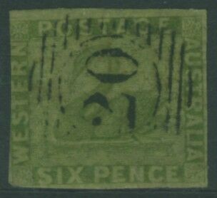 WA Western Australia Australian States SG 28a 6d deep sage-green Swan birds three margins Used