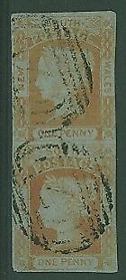 NSW Australian States SG 49 1d orange-brown laureate vertical pair Used