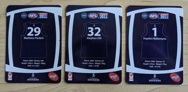 2011 Teamcoach LIMITED ULTRA RARE SAMPLE Fremantle Dockers 3 CARD Prize SET
