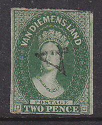 Tasmania Australian States SG 15 2d grn Chalon Used with wide vertical margins