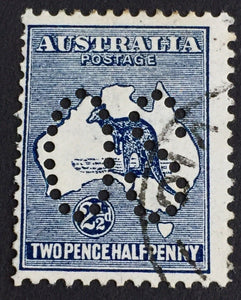 Australia SG O4  2½d Indigo Kangaroo 1st Watermark Perforated Large OS. VFU