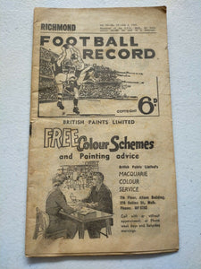 VFL 1960 July 2 Football Record Richmond v Collingwood