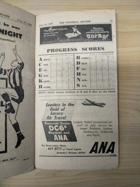 VFL 1956 June 30 Football Record Collingwood v Essendon