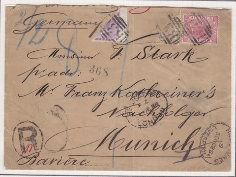 Sierra Leone Registered FREETOWN - Munich with 6d,4d,1dx2, bisected stamps. Rare