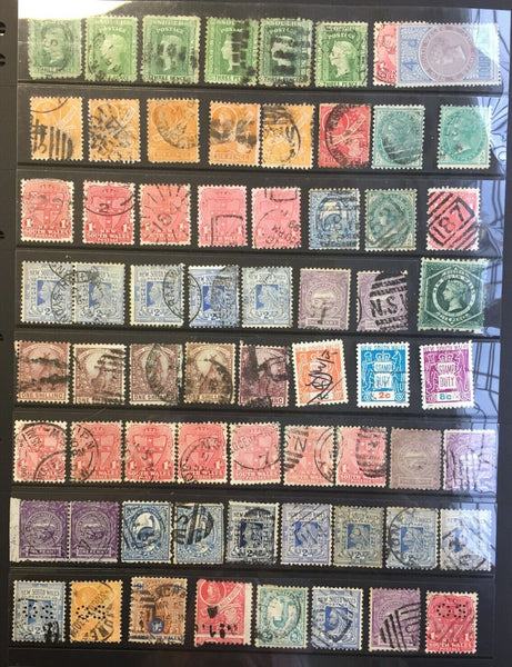 New South Wales Page with 60+ Stamps Mostly Used Includes 2/6 Lyrebird