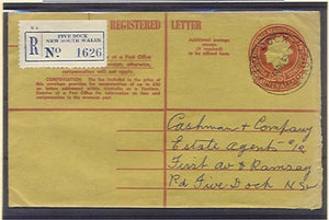Australia (Oct) 2/5 Registered Envelope, postal stationery helecon ink R44, FU