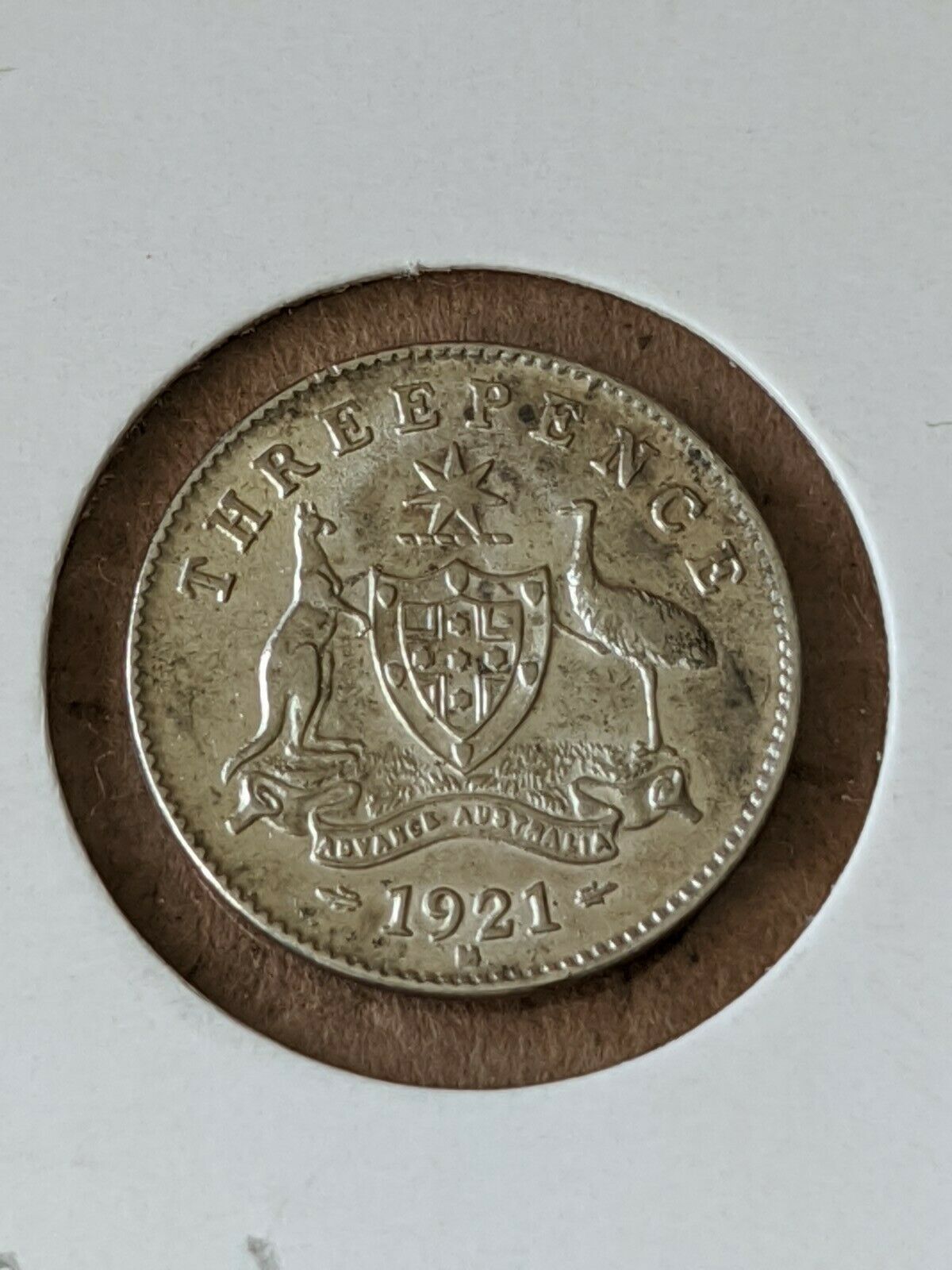 Australia 1921 Threepence 3d Carbon Spots Cleaned EF