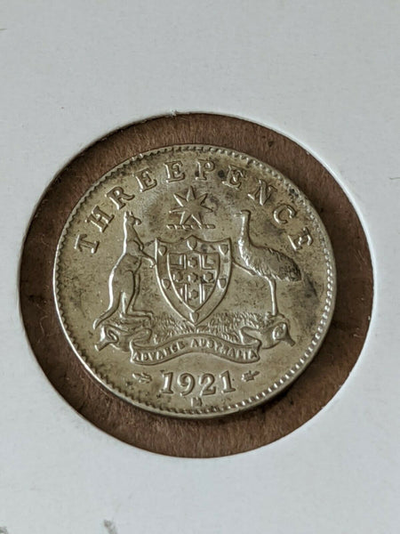 Australia 1921 Threepence 3d Carbon Spots Cleaned EF
