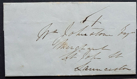 Tasmania 1848 Launceston pre adhesive local letter rated 4d in manuscript