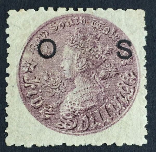 Australian States NSW SG O14b 1880-88 5/- OS Coin Rose-lilac Perf 10 part OG