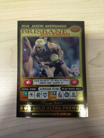 2001 Teamcoach Gold Prize Card Brisbane 204 Jason Akermanis