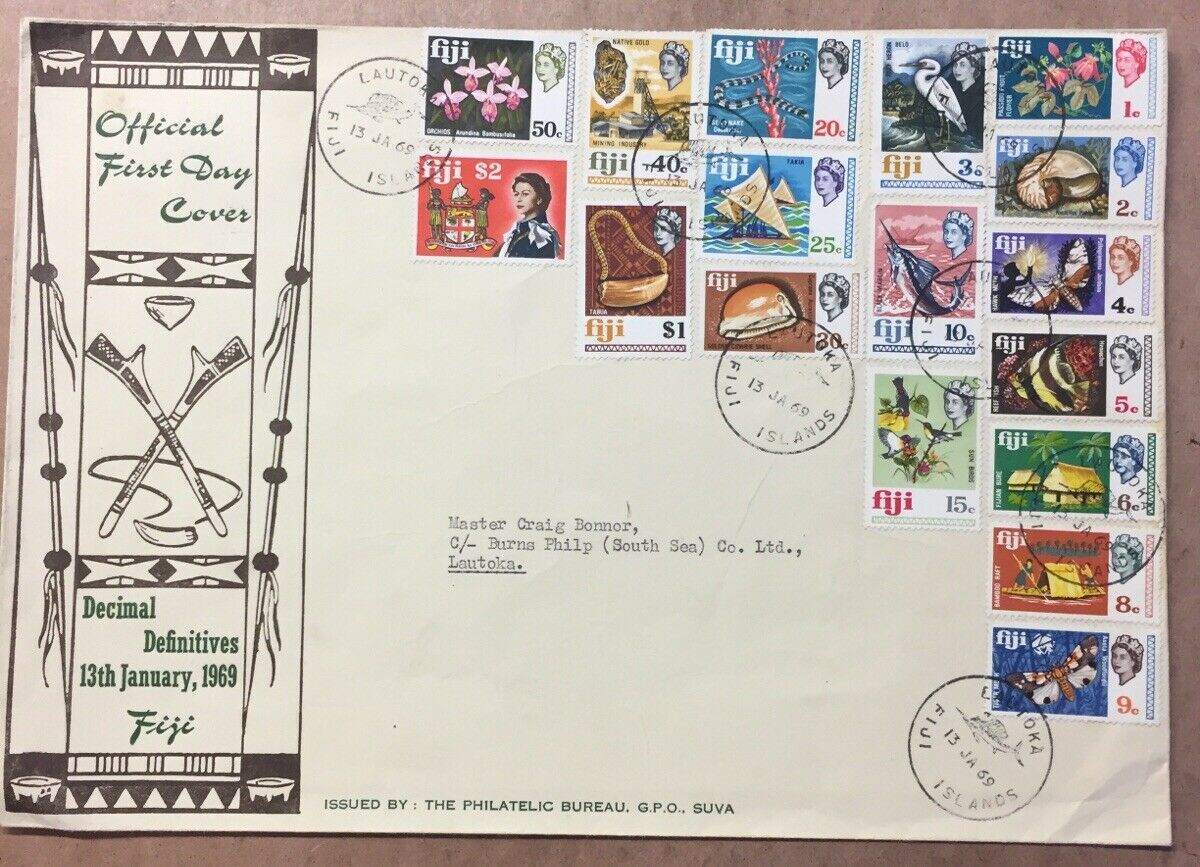 Fiji 1969 Decimal Definitives Set To $2 on Official First Day Cover