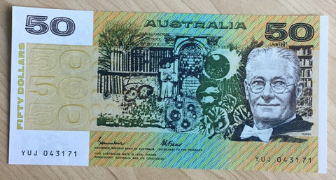R509b 1985 $50 Australia  Johnston/Fraser OCRB Serial Numbers Unc Banknote
