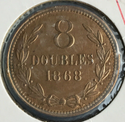 Guernsey 1868 8 Doubles Extremely Fine Condition