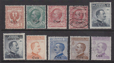 Cos on Italy Italian Colonies Greece 10 values from 3C to 13C Mint and one used