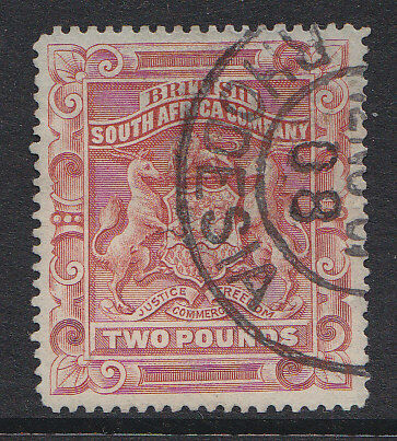 Rhodesia British South Africa Company £2 rose-red arms animals SG 11 used
