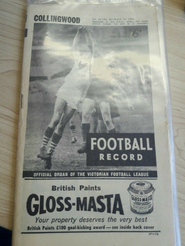 Collingwood Vs Footscray 1962 Footy Record