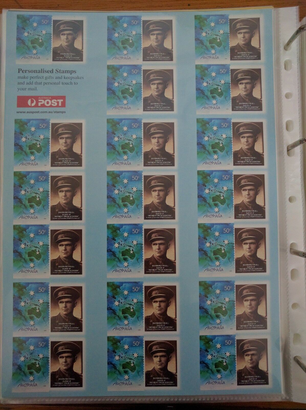 Australia Post 50c Personalised Stamp Sheet - Raymond Paull