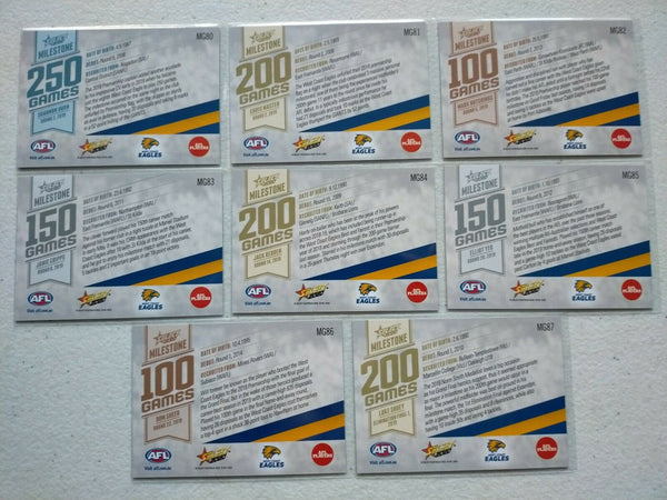2020 Select Footy Stars Milestones West Coast Team Set x 8 Cards
