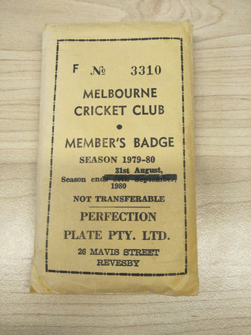 Cricket 1979-80 Season MCC Melbourne Cricket Club Members Badge No. 3310 in Original Packaging