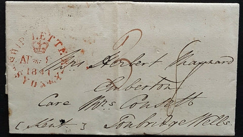 NSW Pre stamp ship letter Sydney Ap 8th 1841 to Tonbridge Wells GB 24 July 1841