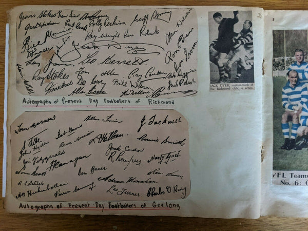 Scrapbook Over 50 Pages. Cigarette Cards, 1949 Argus VFL Photos, VFA, Signatures