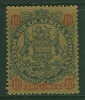 Rhodesia KGV SG 50 10/- slate and vermilion/rose arms animals lions mint hinged