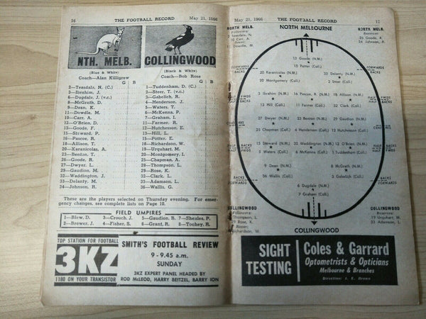 VFL 1966 May 21 Football Record North Melbourne v Collingwood