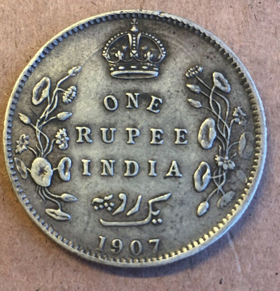 India 1907 Edward VII Silver Rupee