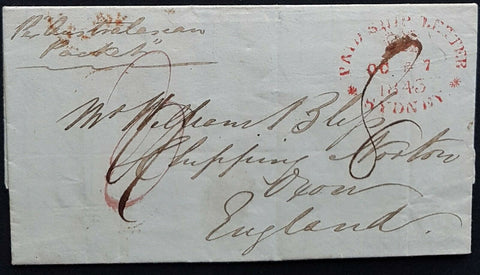 NSW Pre stamp ship letter Sydney Oc 7 1843 to Chipping Norton, GB. Z 27.Fe.1844