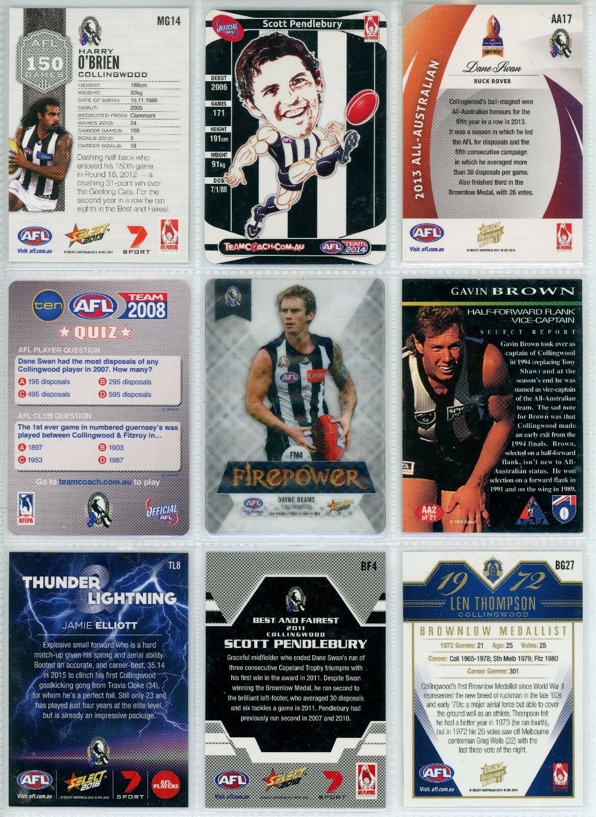 AFL Football Cards Collingwood x 9 Shields Stamps & Coins