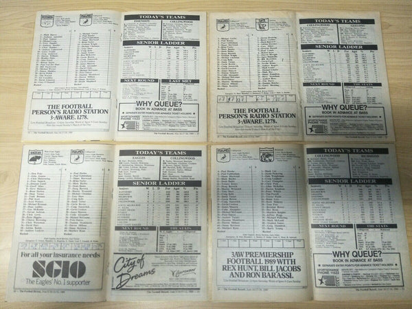 Lot Of 1989 VFL Football Records Collingwood Games x 22