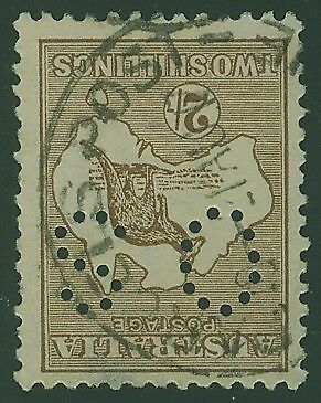 Australia SG O49w 2/- Brown Kangaroo 3rd Watermark inverted wmk  Used