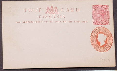 Tasmania Australian States 1d red + ½d vermilion Post card mint
