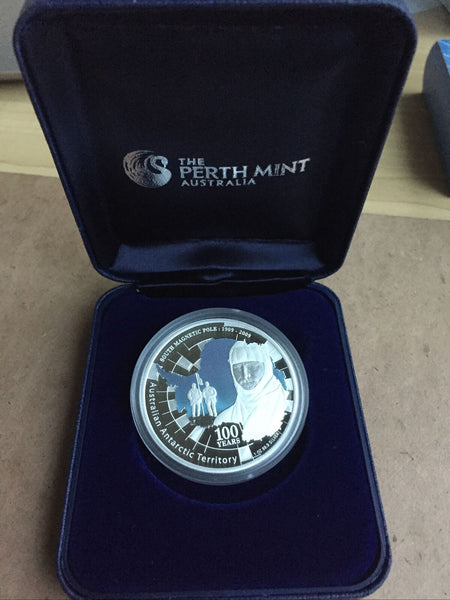 Australia 2009 Australian Antarctic Territory Perth Mint $1 South Magnetic Pole 1oz Silver Proof Coin