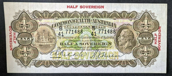 Australia 1933 Half Sovereign Banknote Riddle/Sheehan thin signature R8b