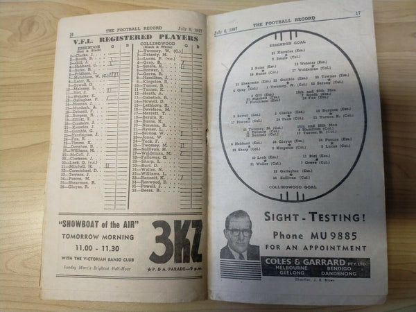 VFL 1957 July 6 Football Record Essendon v Collingwood