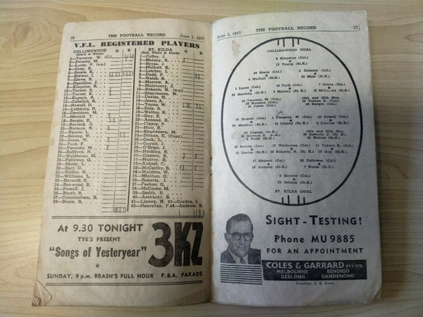VFL 1957 June 1 Football Record Collingwood v St Kilda