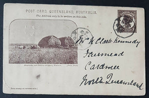 Queensland Post Card 1d on buff Haystacks and lucern strippers HG10 used