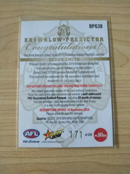 2019 Select Gold Brownlow Predictor Devon Smith Essendon