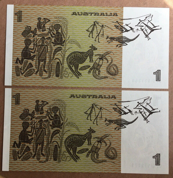 Australia 1982 R78L $1 Johnston/Stone Last Prefix Consecutive Pair Uncirculated