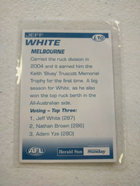 2005 Herald Sun 2D Best & Fairest Card Jeff White Melbourne