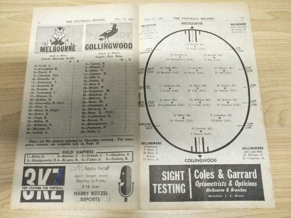 VFL 1965 May 22 Football Record Melbourne v Collingwood