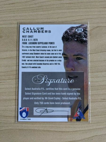 1998 AFL Select Draft Pick Signature SC19 Callum Chambers West Coast Eagles