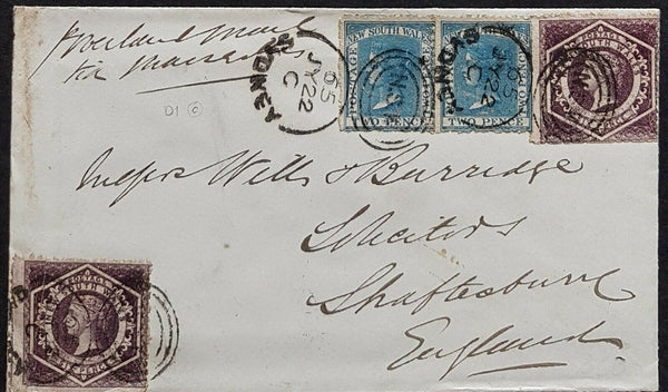 NSW- GB 2x2d,2x6d Diadem Grafton - Shaftesbury1865 Overland + late fee