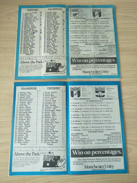 Lot Of 1984 VFL Football Records Collingwood Games x 22