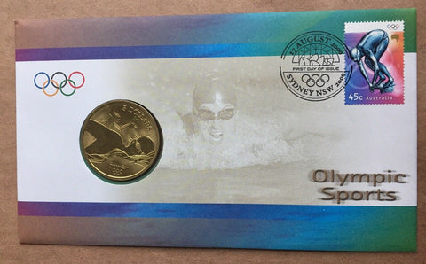 2000 Australian Sydney Olympics $5 Swimming Coin PNC Folder