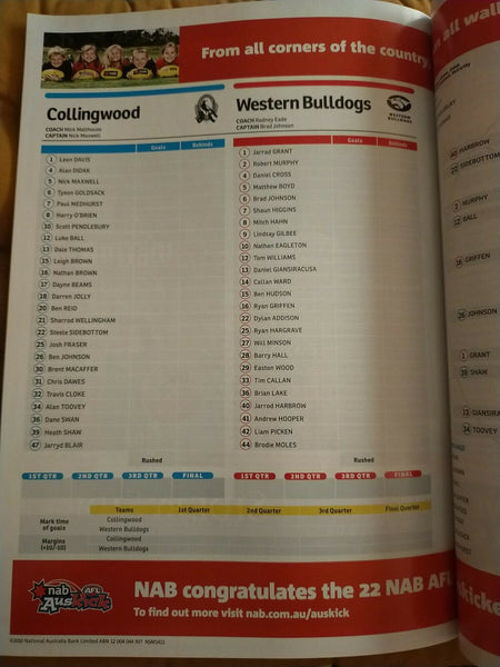 2010 1st Qualifying Final AFL Football Record Collingwood v Western Bulldogs