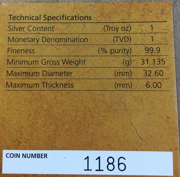 2010 Tuvalu $1 Pheidippides Run High Relief One Ounce .999 Silver  Proof Coin