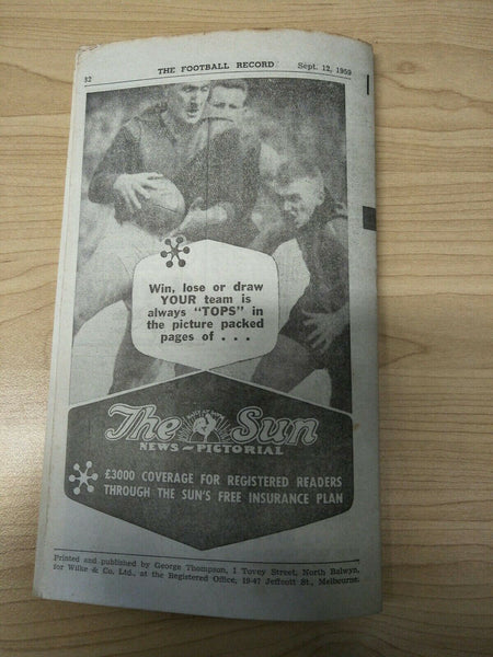 VFL 1959 September 12 Football Record 2nd Semi Final Melbourne v Carlton
